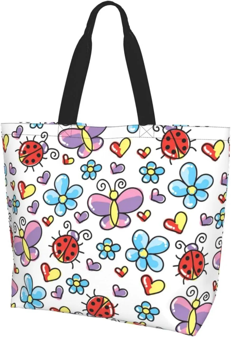 Ladybug Canvas Tote Bag Chicago Shoulder Bag Handbag Ladybird Casual Cute Grocery Bags Women Bag for Outdoor