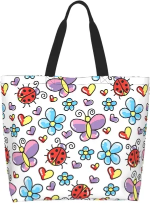 Ladybug Canvas Tote Bag Chicago Shoulder Bag Handbag Ladybird Casual Cute Grocery Bags Women Bag for Outdoor