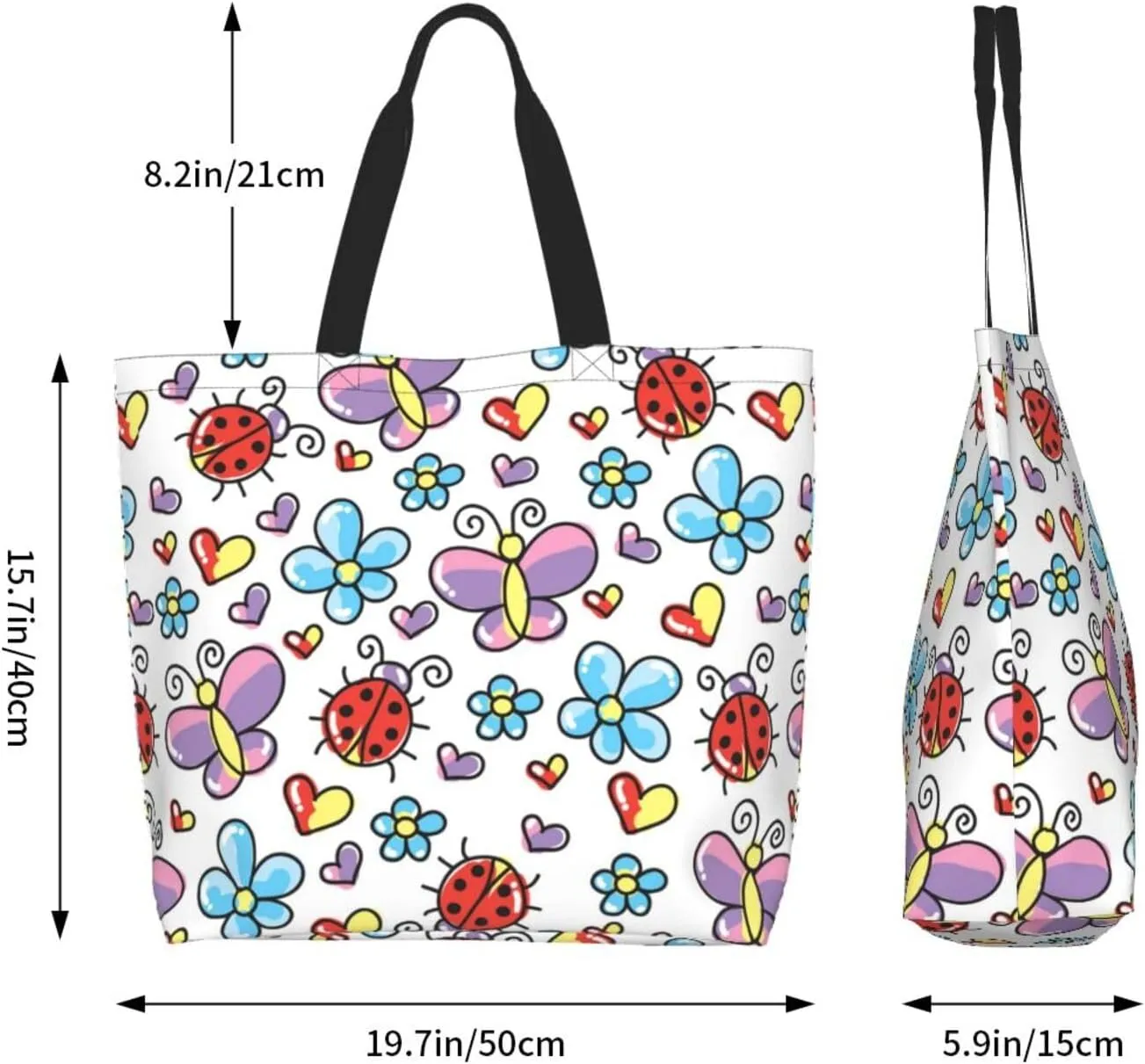 Ladybug Canvas Tote Bag Chicago Shoulder Bag Handbag Ladybird Casual Cute Grocery Bags Women Bag for Outdoor