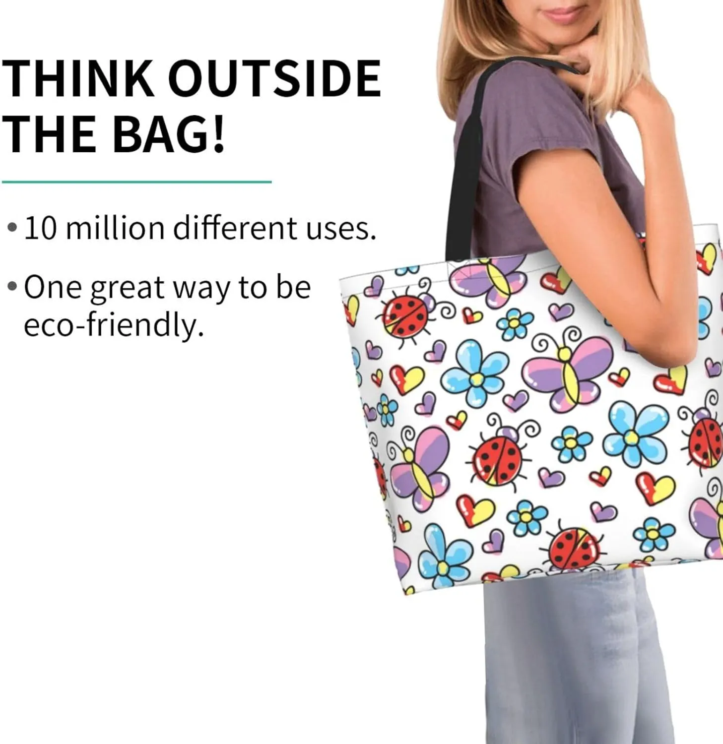Ladybug Canvas Tote Bag Chicago Shoulder Bag Handbag Ladybird Casual Cute Grocery Bags Women Bag for Outdoor
