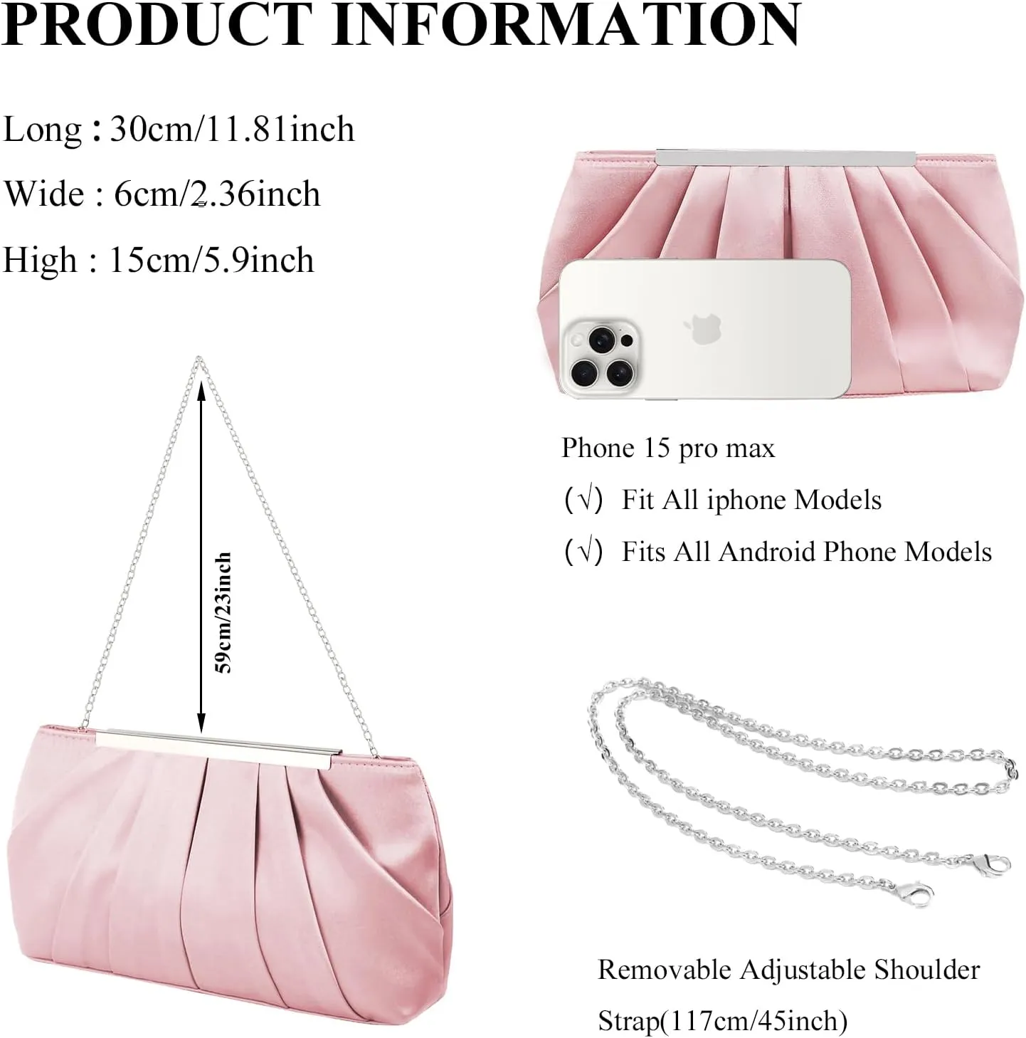 LAKSMI Pleated Clutch Evening Bag Simple Satin Purse Elegance Formal Evening Handbag for Women