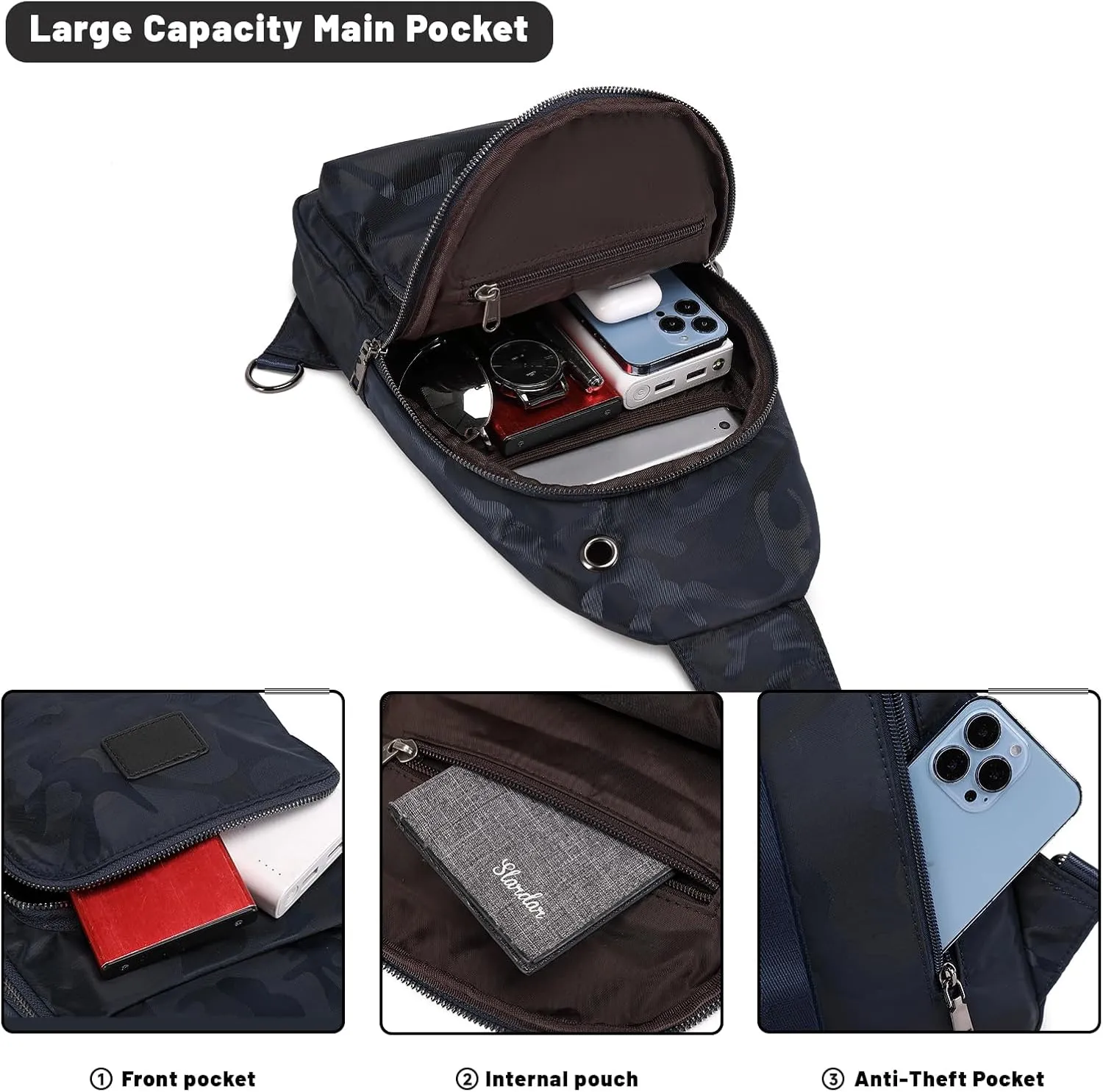 Lanola Men‘s Crossbody Sling Bag Single-shoulder Bag Chest Bag Outdoors Travel Hiking Chest Bag Daypack for Men