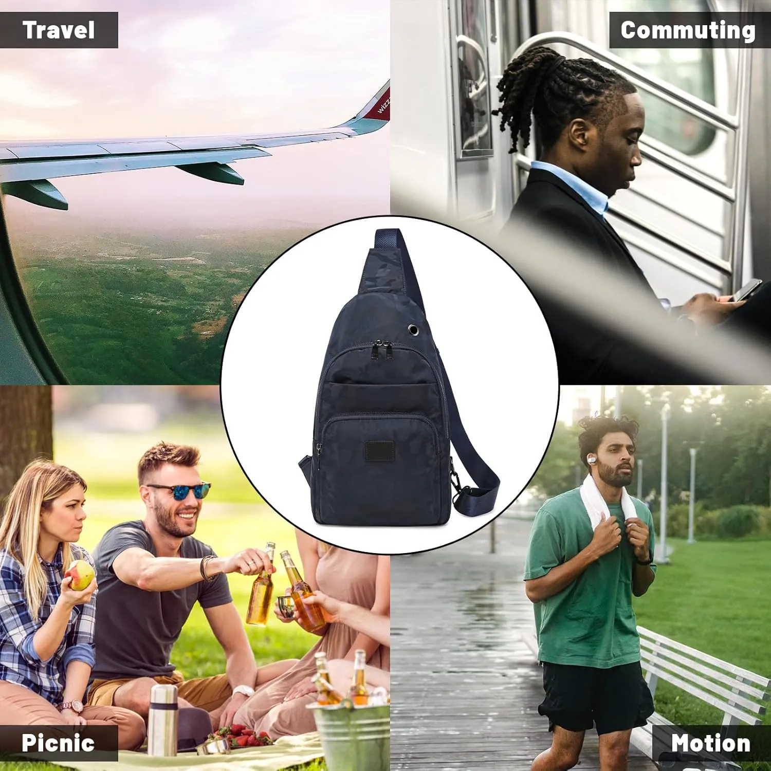 Lanola Men‘s Crossbody Sling Bag Single-shoulder Bag Chest Bag Outdoors Travel Hiking Chest Bag Daypack for Men