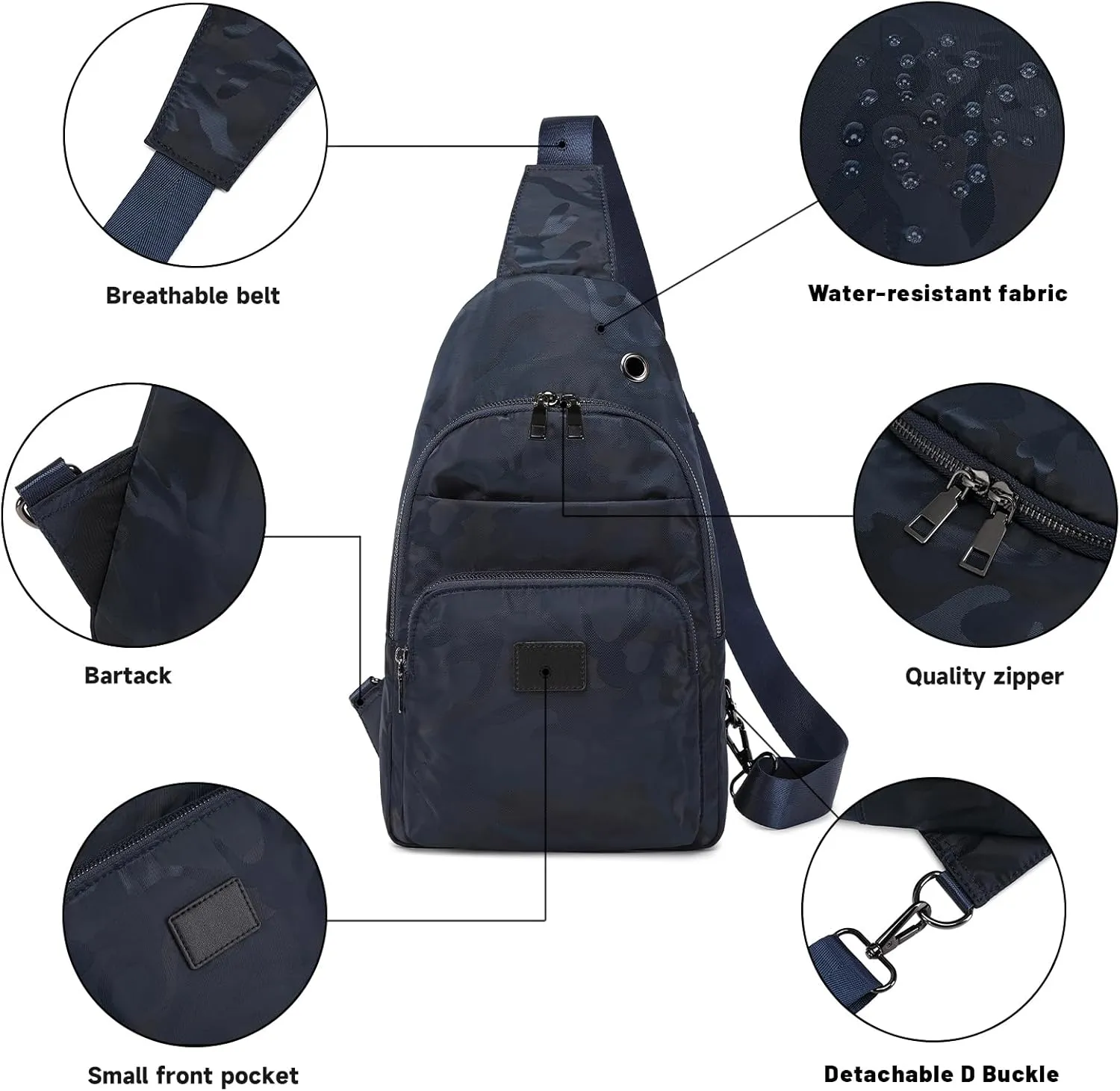 Lanola Men‘s Crossbody Sling Bag Single-shoulder Bag Chest Bag Outdoors Travel Hiking Chest Bag Daypack for Men