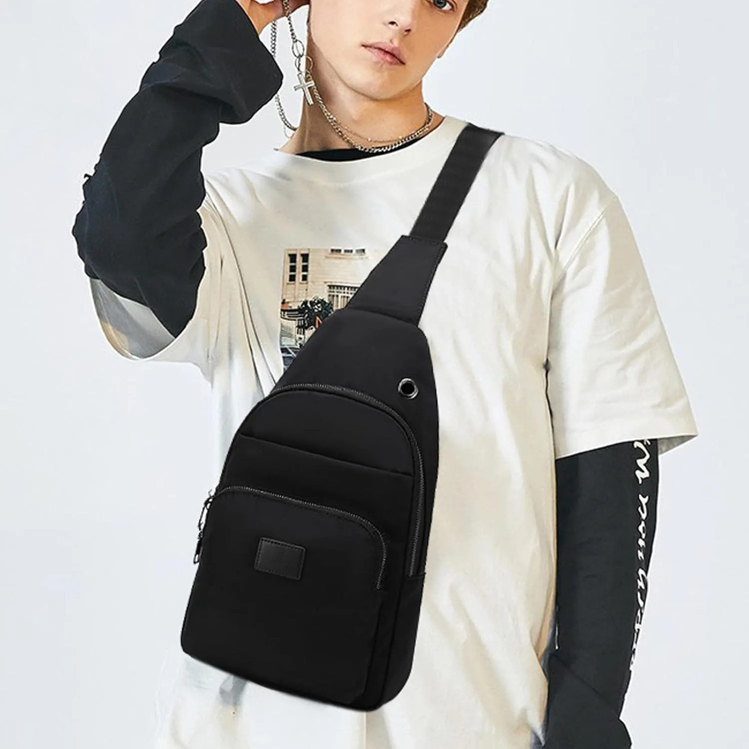 Lanola Men‘s Crossbody Sling Bag Single-shoulder Bag Chest Bag Outdoors Travel Hiking Chest Bag Daypack for Men