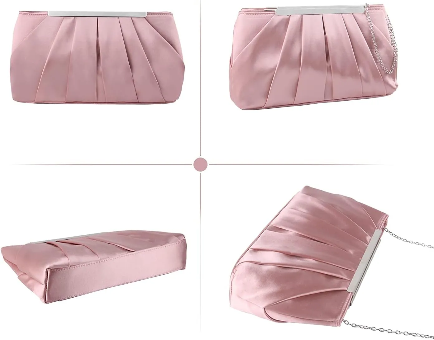 Lanpet Women's Satin Evening Clutch Bag Elegant Pleated Formal Handbag Simple Classic Purse for Women