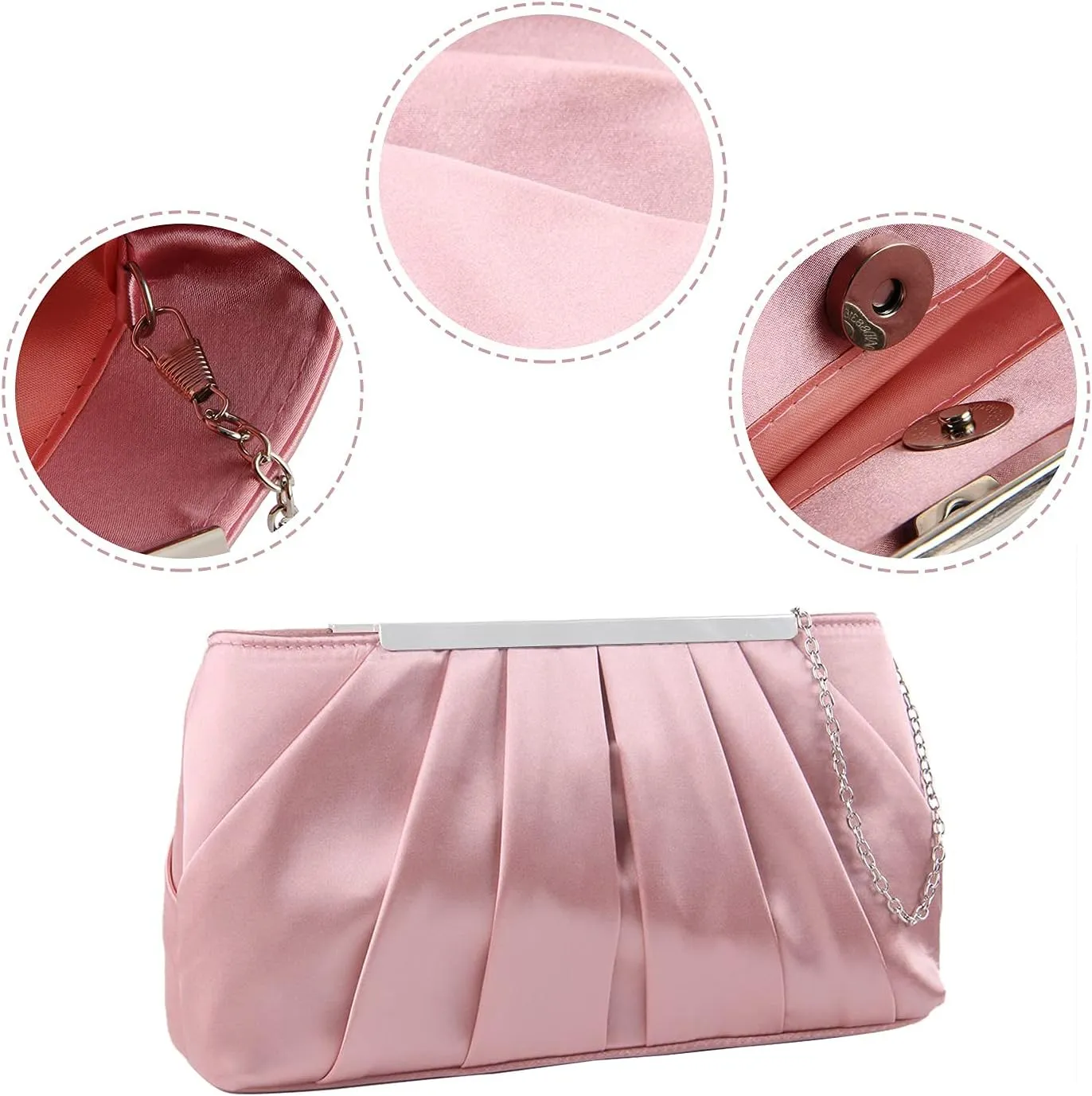 Lanpet Women's Satin Evening Clutch Bag Elegant Pleated Formal Handbag Simple Classic Purse for Women