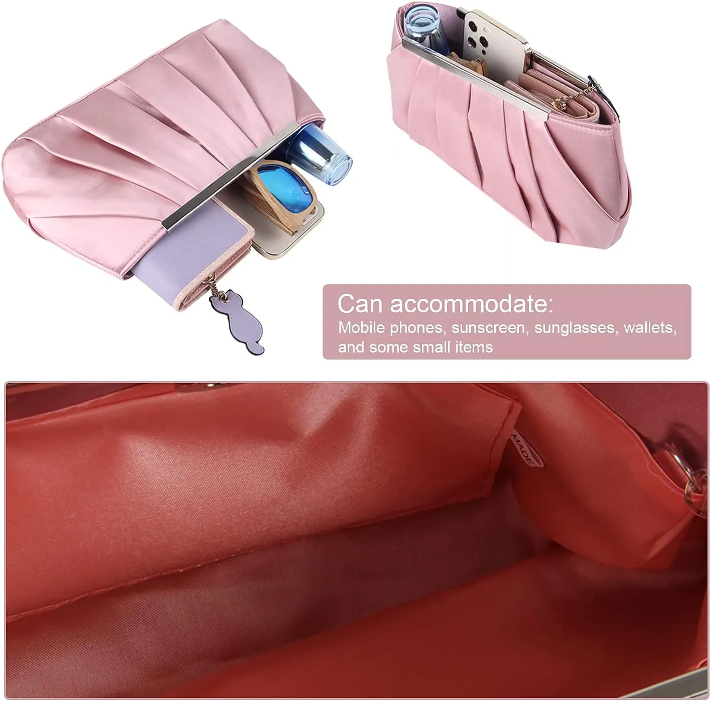 Lanpet Women's Satin Evening Clutch Bag Elegant Pleated Formal Handbag Simple Classic Purse for Women