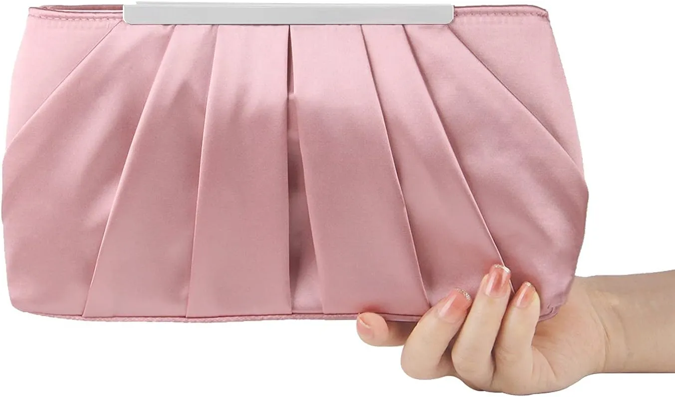 Lanpet Women's Satin Evening Clutch Bag Elegant Pleated Formal Handbag Simple Classic Purse for Women