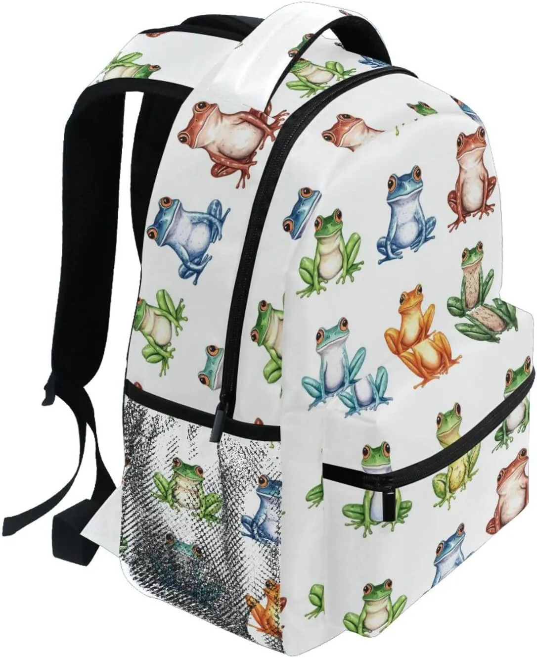 Laptop Backpack for Men Women Waterproof Outdoor Backpack with Chest Strap for College Work Cartoon Funny Frog White