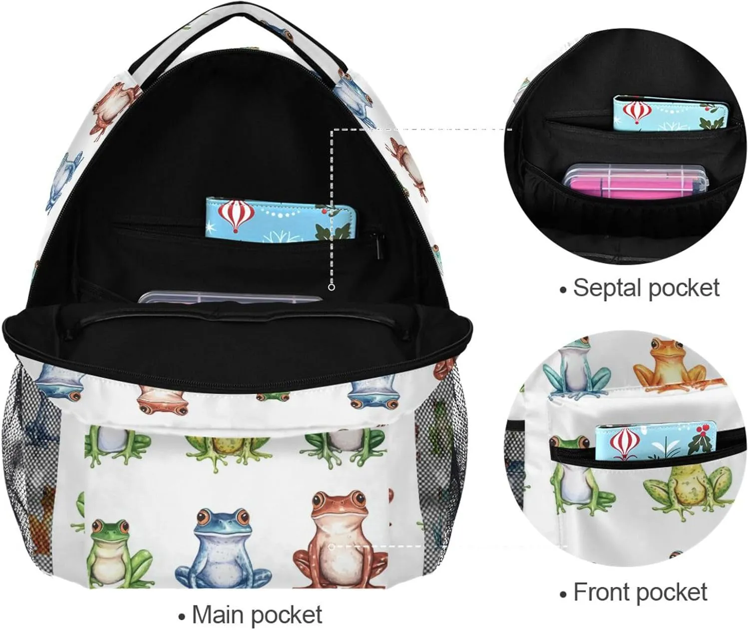 Laptop Backpack for Men Women Waterproof Outdoor Backpack with Chest Strap for College Work Cartoon Funny Frog White