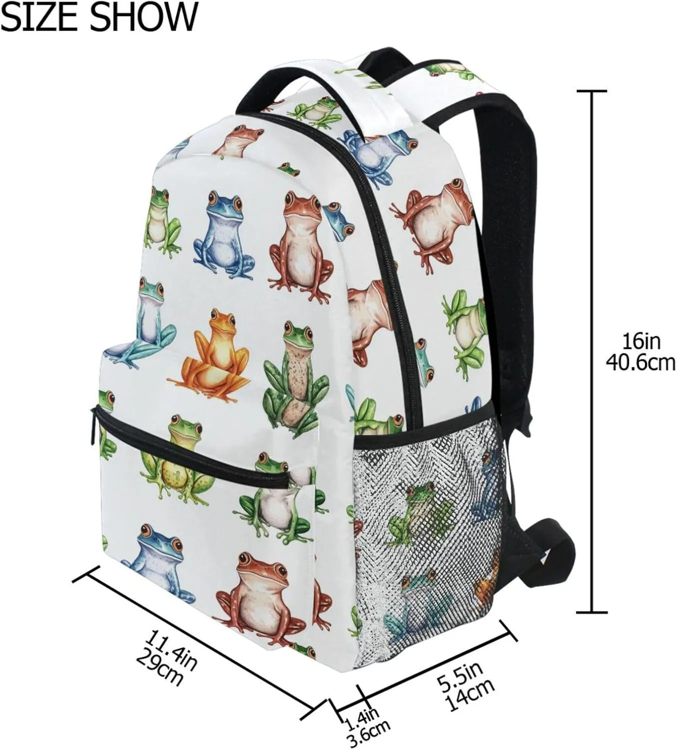 Laptop Backpack for Men Women Waterproof Outdoor Backpack with Chest Strap for College Work Cartoon Funny Frog White