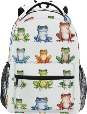 Laptop Backpack for Men Women Waterproof Outdoor Backpack with Chest Strap for College Work Cartoon Funny Frog White
