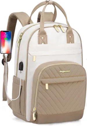 laptop backpack for Women - 15.6 inch Work Bags Travel Backpack with USB Charger College Bookbag Waterproof Business Computer Backpack Anti-theft Casual Backpacks for Nurse Teacher khaki