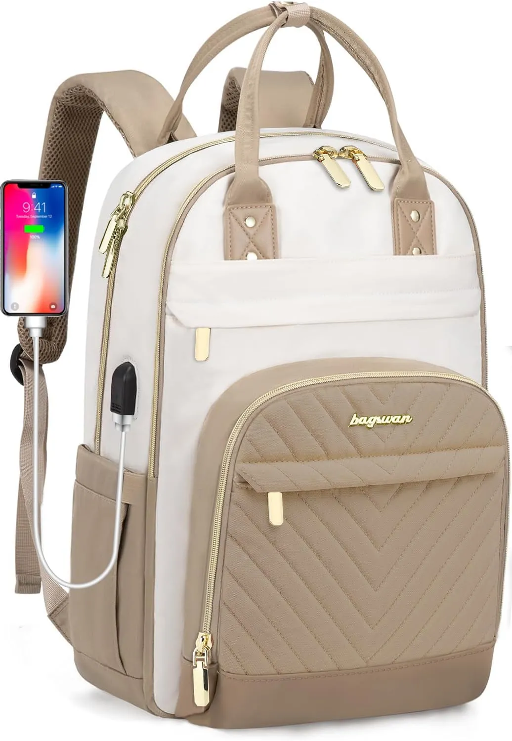 laptop backpack for Women - 15.6 inch Work Bags Travel Backpack with USB Charger College Bookbag Waterproof Business Computer Backpack Anti-theft Casual Backpacks for Nurse Teacher khaki