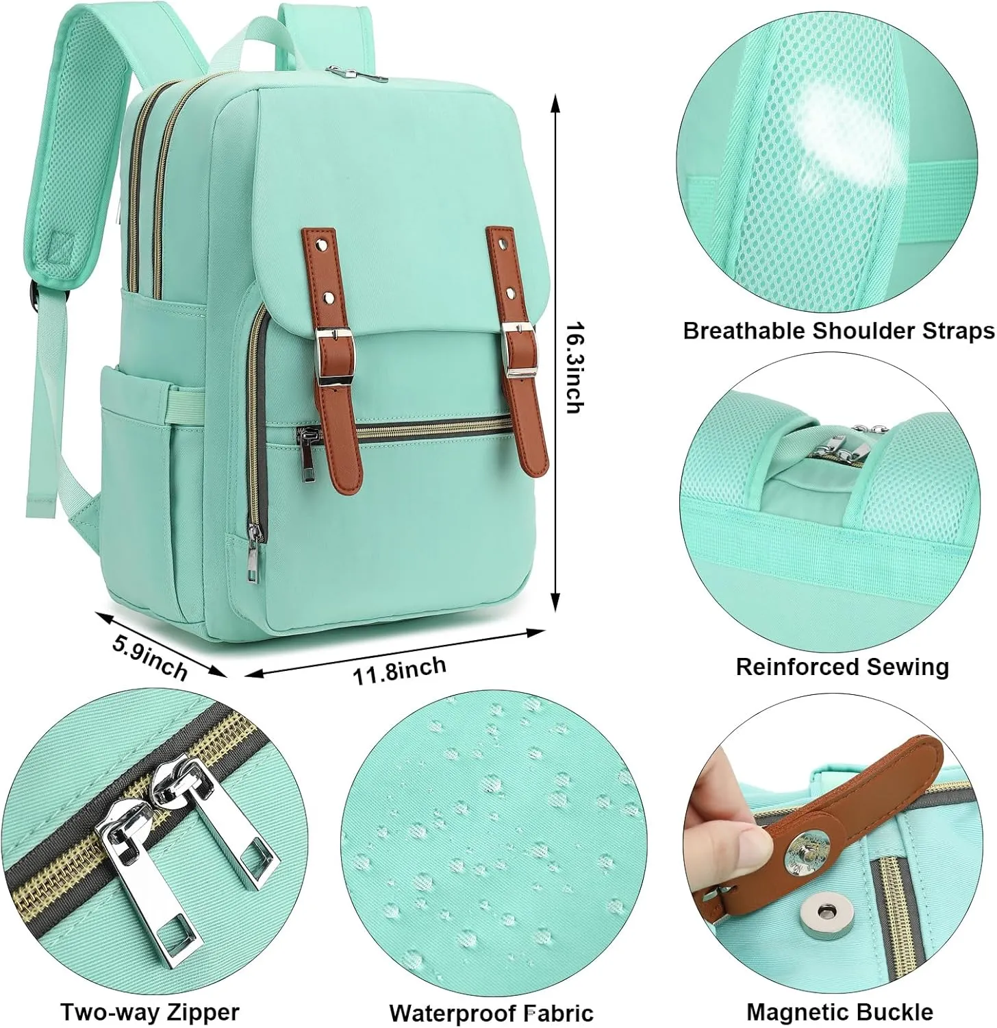 Laptop Backpack for Women Girls School Work Business Travel Computer Backpacks College Bookbag Fit 15.6 Inch Notebook (Green)