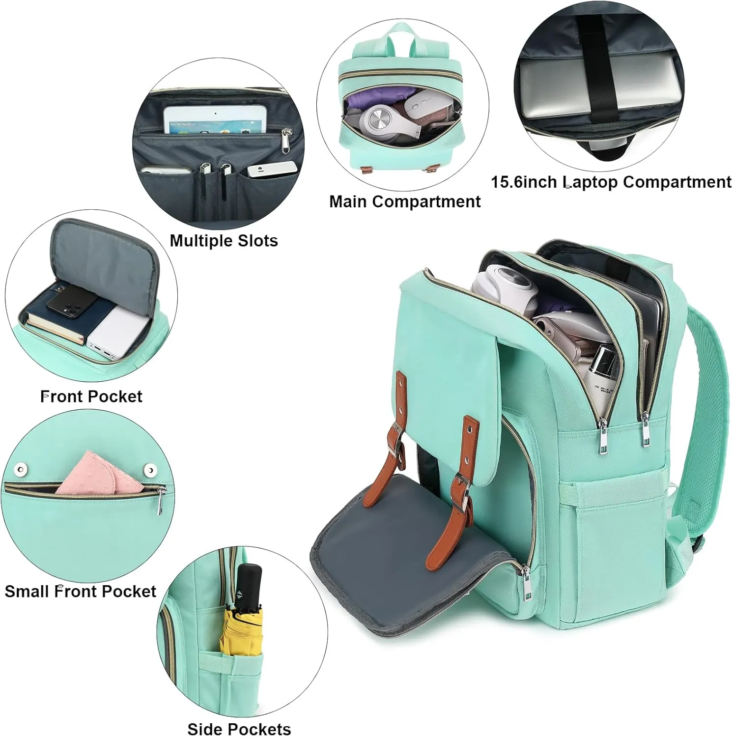 Laptop Backpack for Women Girls School Work Business Travel Computer Backpacks College Bookbag Fit 15.6 Inch Notebook (Green)