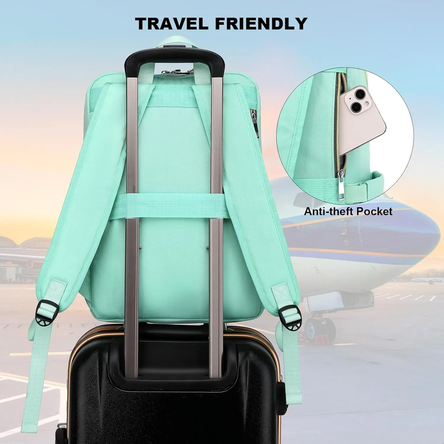 Laptop Backpack for Women Girls School Work Business Travel Computer Backpacks College Bookbag Fit 15.6 Inch Notebook (Green)