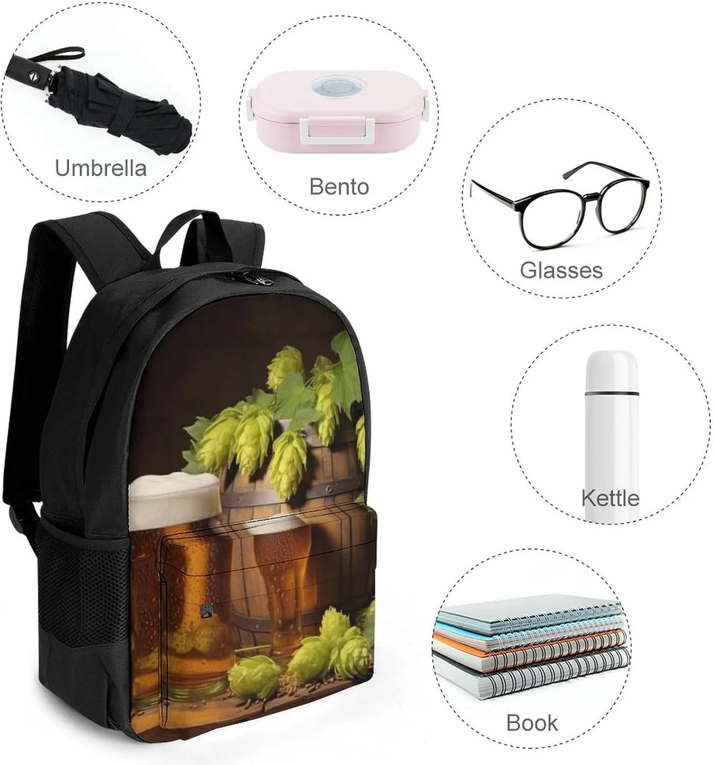 Laptop Backpack for Women Men Daypack Beer And Hop Cones Backpacks Computer Bag Travel Laptop Bag Casual Work Bag