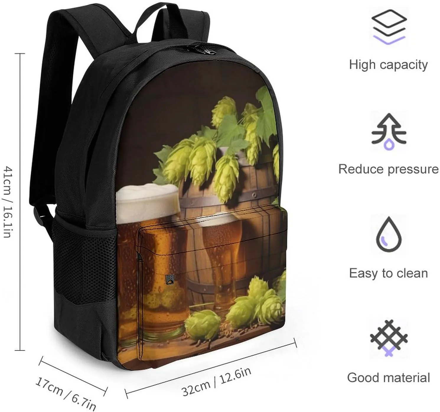 Laptop Backpack for Women Men Daypack Beer And Hop Cones Backpacks Computer Bag Travel Laptop Bag Casual Work Bag