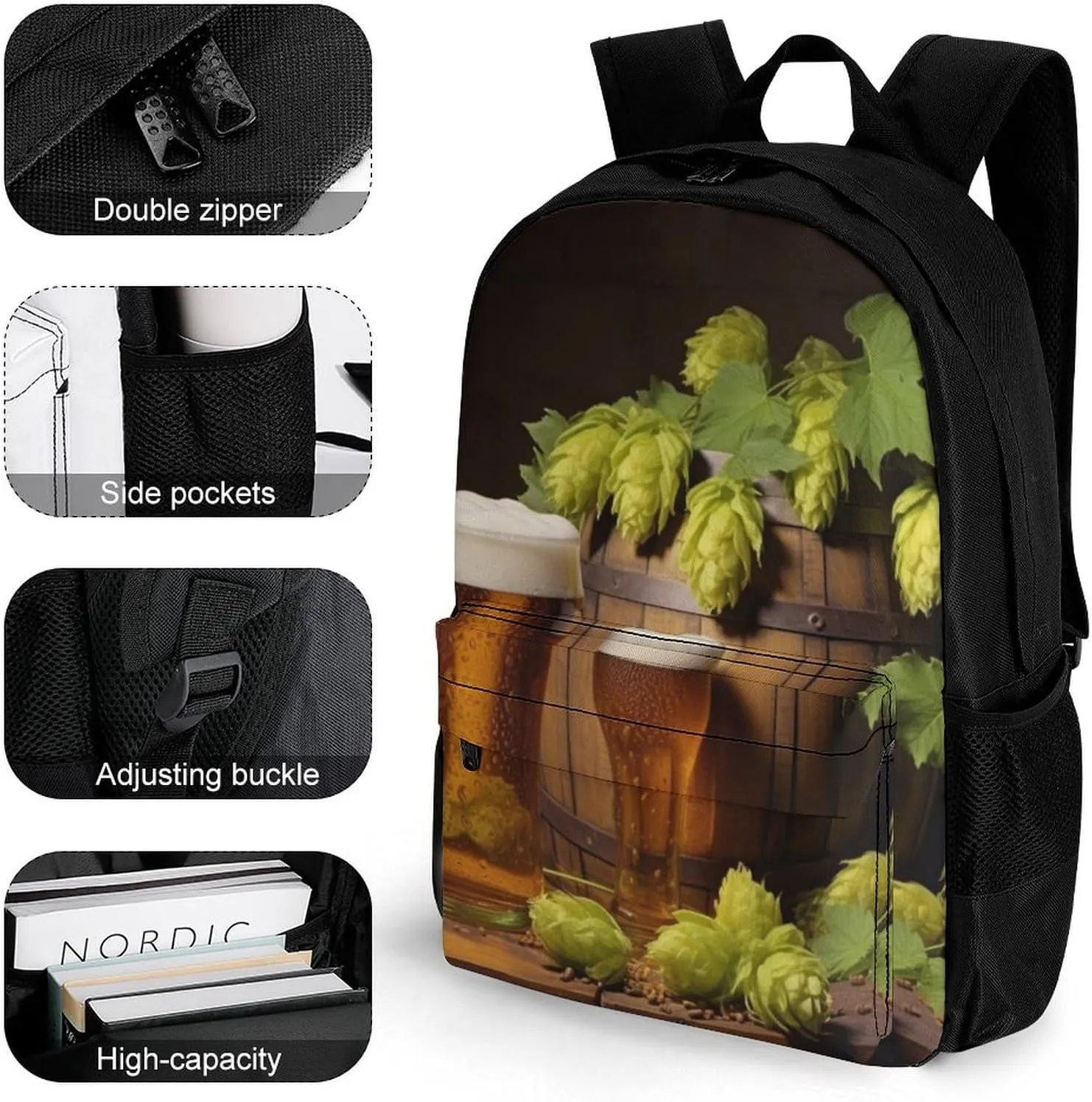 Laptop Backpack for Women Men Daypack Beer And Hop Cones Backpacks Computer Bag Travel Laptop Bag Casual Work Bag