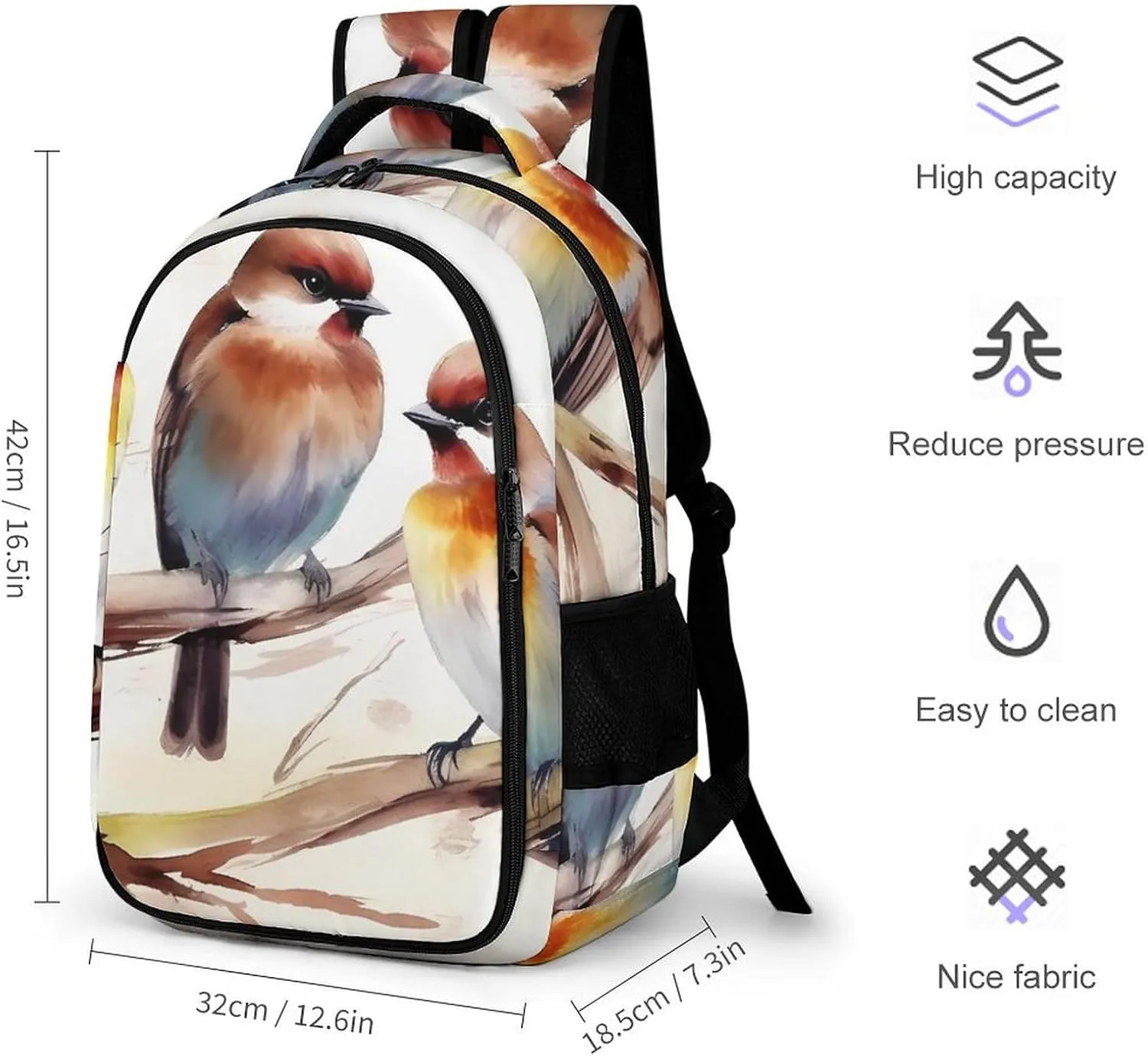 Laptop Backpack for Women Men Daypack Waterproof Birds Resting On Tree Branch Computer Bag Business Work Bag for Travel