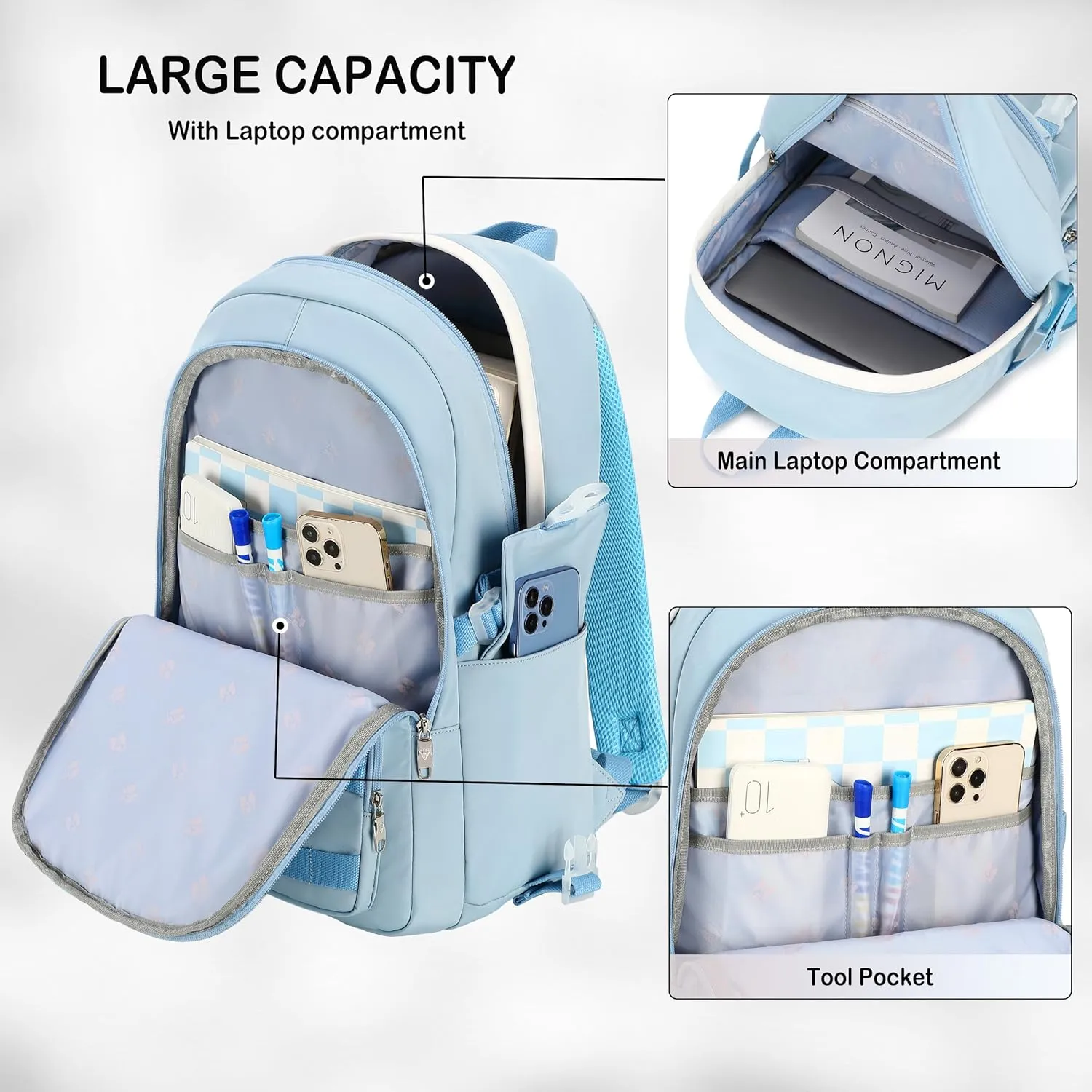 Laptop Backpacks 15.6 Inch College Backpack Elementary Middle High School Bag Large Cute Bookbags Anti Theft Travel Back Pack Casual Daypack Kids Book Bag for Teens Girls Women Students-Blue