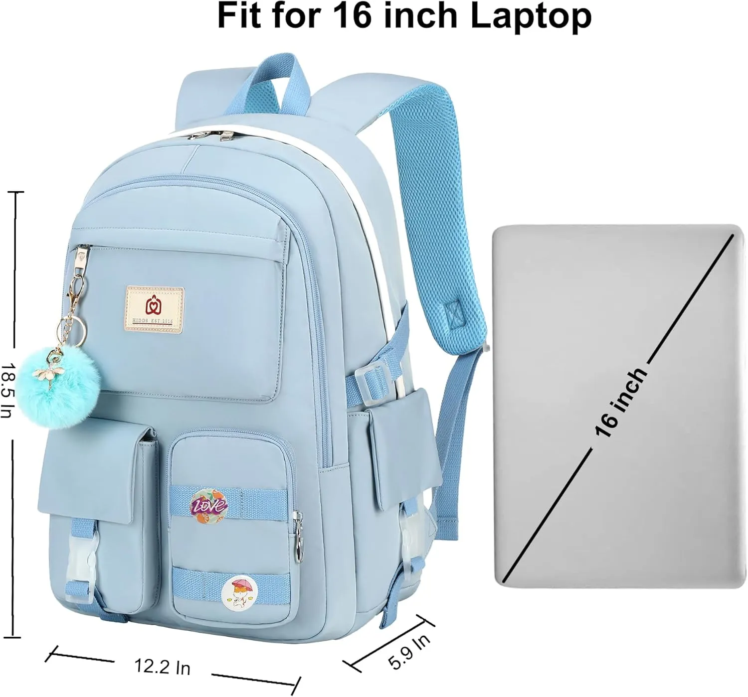 Laptop Backpacks 15.6 Inch College Backpack Elementary Middle High School Bag Large Cute Bookbags Anti Theft Travel Back Pack Casual Daypack Kids Book Bag for Teens Girls Women Students-Blue