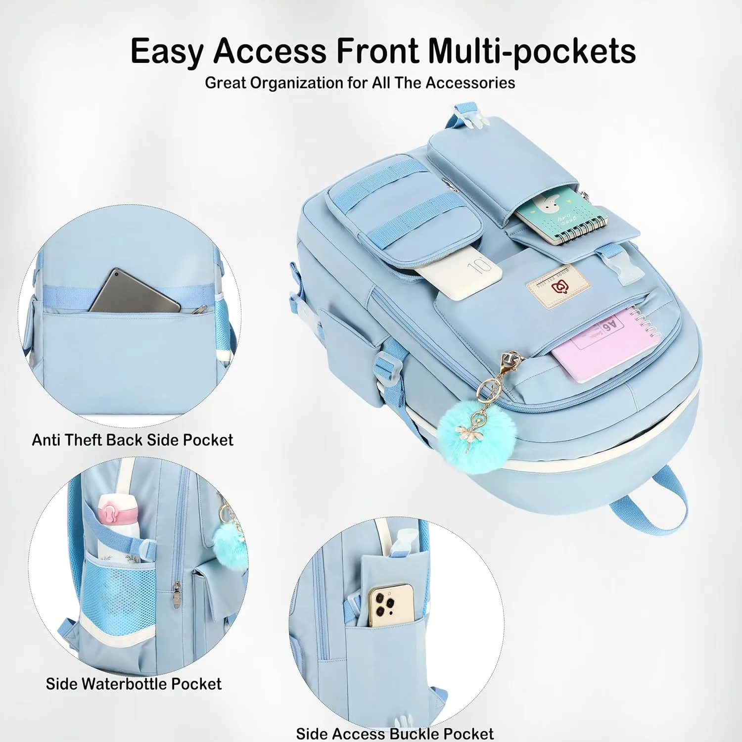 Laptop Backpacks 15.6 Inch College Backpack Elementary Middle High School Bag Large Cute Bookbags Anti Theft Travel Back Pack Casual Daypack Kids Book Bag for Teens Girls Women Students-Blue