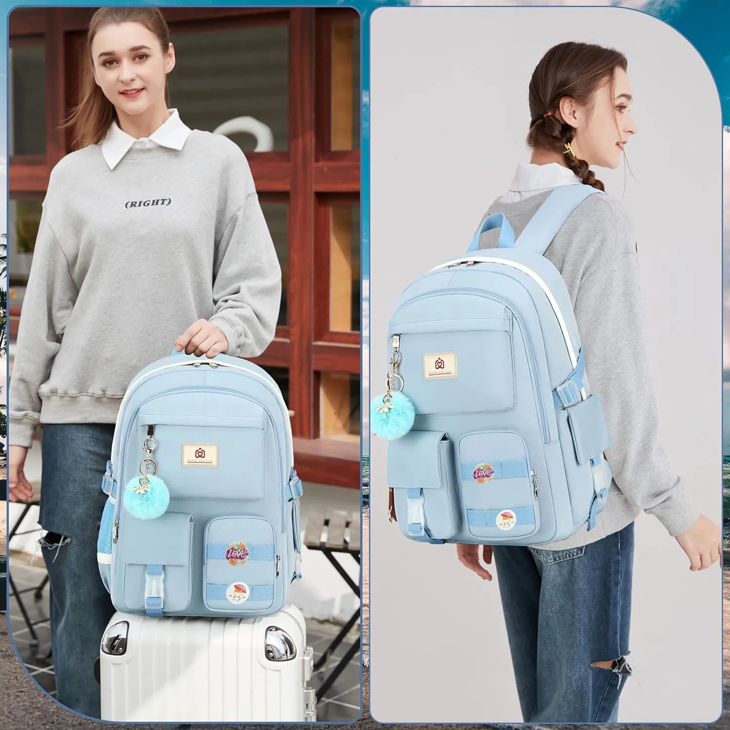 Laptop Backpacks 15.6 Inch College Backpack Elementary Middle High School Bag Large Cute Bookbags Anti Theft Travel Back Pack Casual Daypack Kids Book Bag for Teens Girls Women Students-Blue