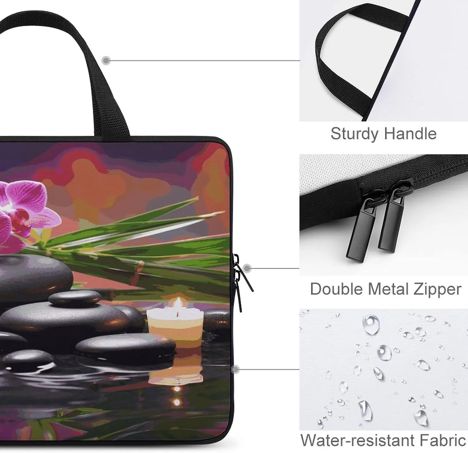 Laptop Bag Ultrathin Flowers in Massage Stones Printing Laptop Carrying Case Portability Messenger Bags For Work Travel