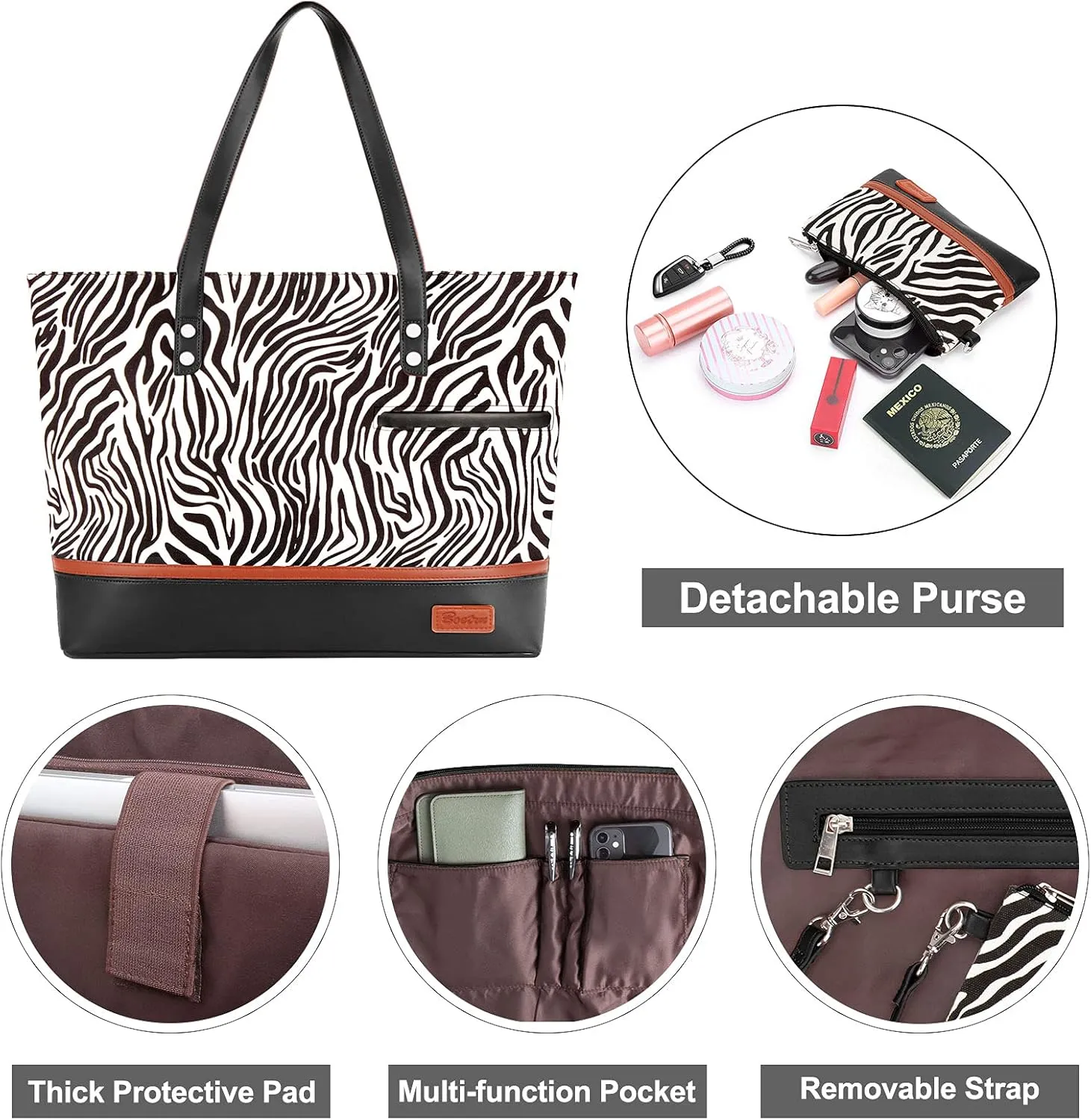 Laptop Tote Bag for Women Large Canvas Womens Briefcase Waterproof Computer Bag Work Bags for Women Fits 15.6 inch Laptop