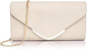 Larcenciel Nude Clutch Purse for Women, Trendy Vegan Leather Envelope Evening Bags with Chain, Cute Cream Party Bag Formal Bride Dress Purse Ladies Crossbody Shoulder Handbag for Wedding Cocktail Prom