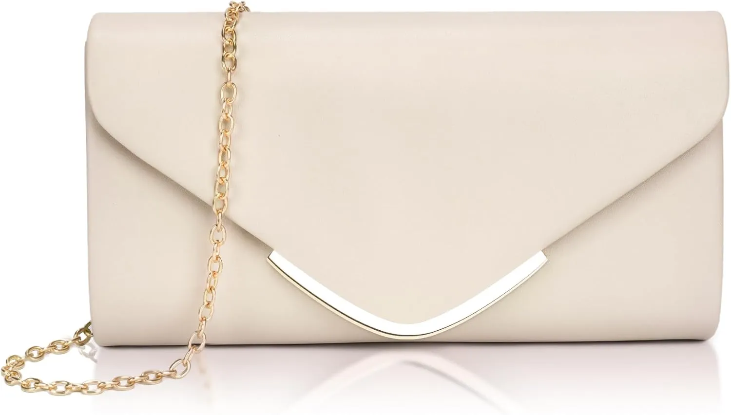 Larcenciel Nude Clutch Purse for Women, Trendy Vegan Leather Envelope Evening Bags with Chain, Cute Cream Party Bag Formal Bride Dress Purse Ladies Crossbody Shoulder Handbag for Wedding Cocktail Prom