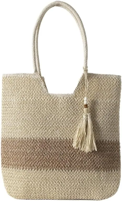 Large capacity Bag Casual Striped Straw Handbag with Tassels: Enjoy a Pleasant Time Ladies shoulder Bag