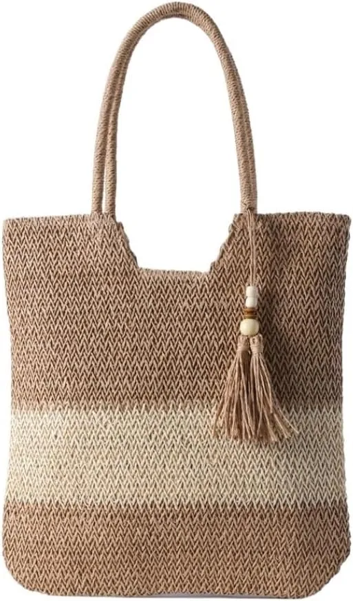 Large capacity Bag Casual Striped Straw Handbag with Tassels: Enjoy a Pleasant Time Ladies shoulder Bag