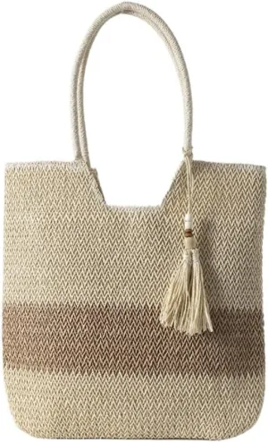 Large capacity Bag Casual Striped Straw Handbag with Tassels: Enjoy a Pleasant Time Ladies shoulder Bag