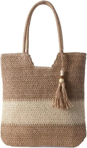 Large capacity Bag Casual Striped Straw Handbag with Tassels: Enjoy a Pleasant Time Ladies shoulder Bag