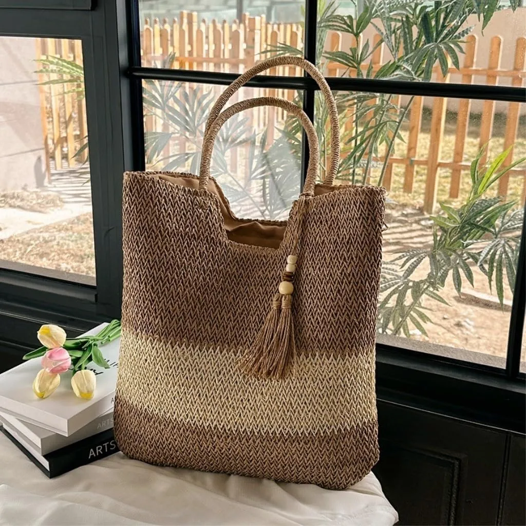 Large capacity Bag Casual Striped Straw Handbag with Tassels: Enjoy a Pleasant Time Ladies shoulder Bag