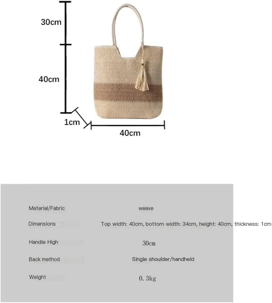 Large capacity Bag Striped Straw Handbag with Tassel Decoration, Combining Practicality and Aesthetics Ladies shoulder Bag(Brown)