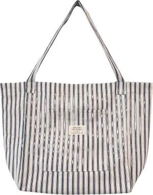 Large Capacity Stripe Tote Bag Versatile Canvas Shopping Bag for Work Travel and Daily Use with Inner-pocket