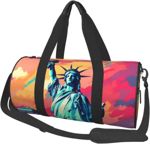 Large Capacity Travel Bag Colored Statue Liberty Travel Duffle Bag with Adjustable Strap Foldable Sports Gym Bag for Men Women Carry On Luggage Weekend Bag