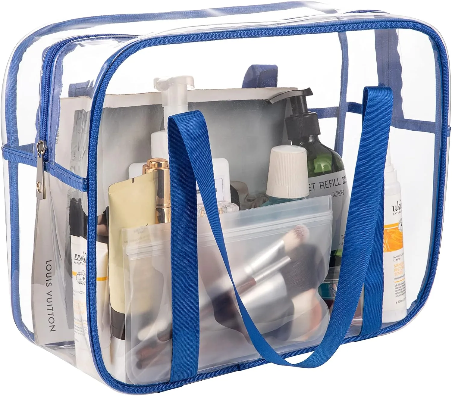 Large Clear Makeup Bags Thick PVC Zippered Clear Toiletry Bag Clear Tote Bags Cosmetic Bag for Daily Work,Travel,Sport