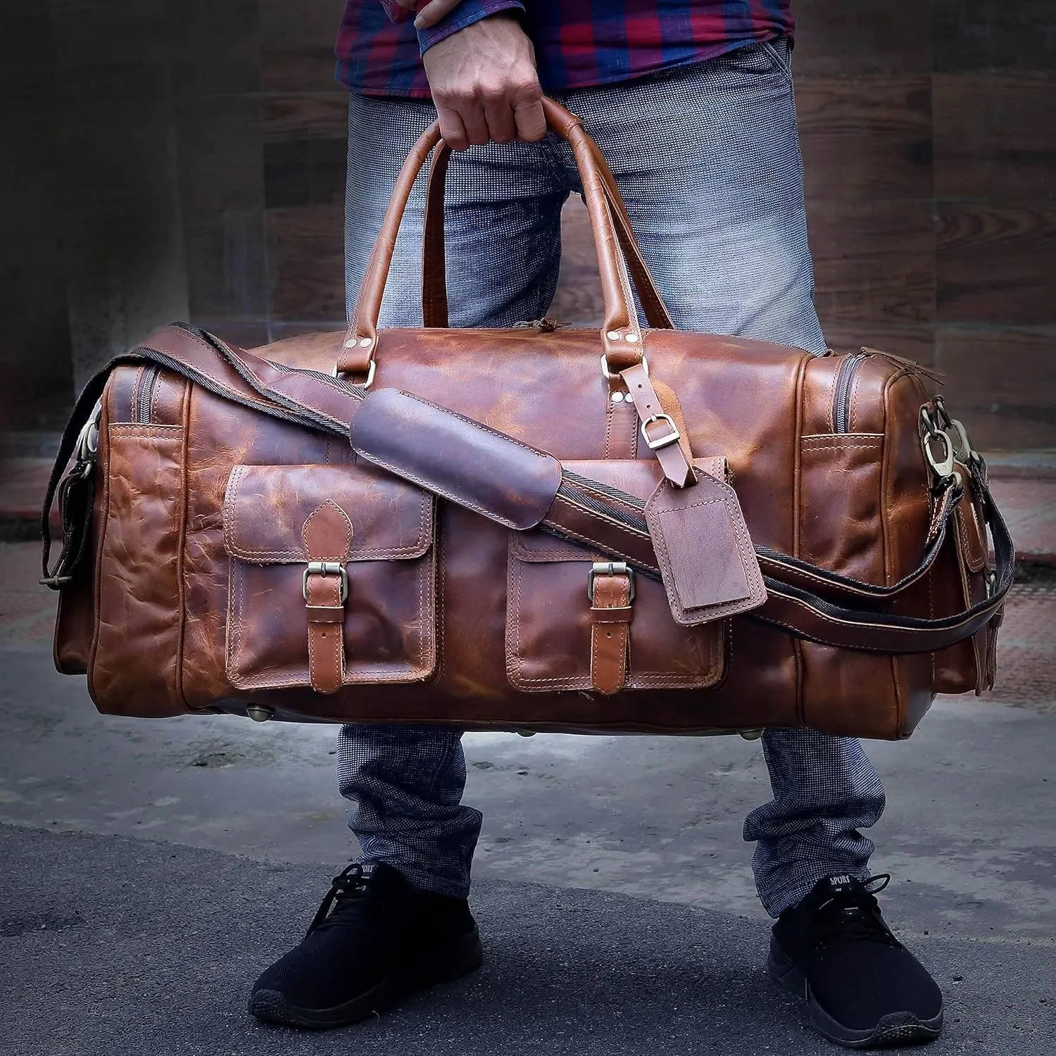 Large duffel bags for men holdall leather travel bag overnight gym sports weekend bag