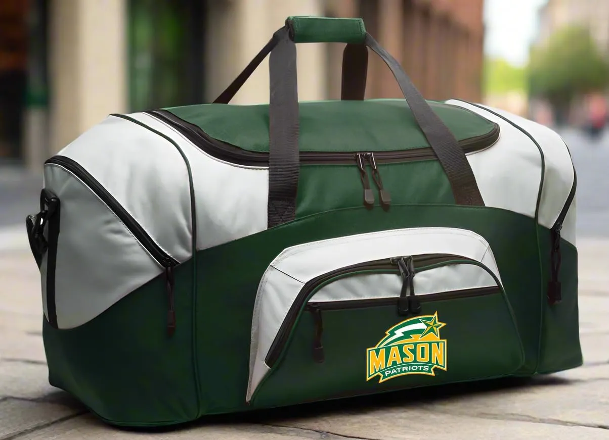 LARGE George Mason Duffel Bag George Mason University Suitcase or Gym Bag For Men Or Her Official GMU Merchandise (Green)