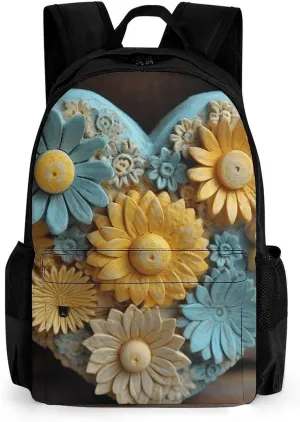 Large Laptop Backpack for Woman Computer Bag Lightweight Work Bag Wood Carving Style Flowers Travel Daypacks for Man