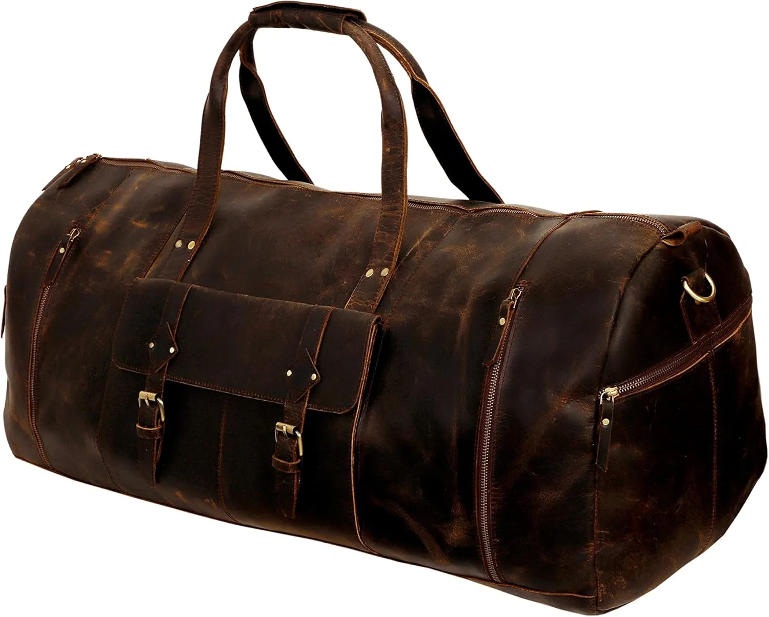 Large Leather Duffel Bag Large Travel Bag Gym Sports Overnight Weekender Bag Carryall Weekender Travel Overnight Gym Sports Carry On Duffel Bag For Men And Women (BROWN)