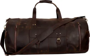 Large Leather Duffel Bag Large Travel Bag Gym Sports Overnight Weekender Bag Carryall Weekender Travel Overnight Gym Sports Carry On Duffel Bag For Men And Women (BROWN)