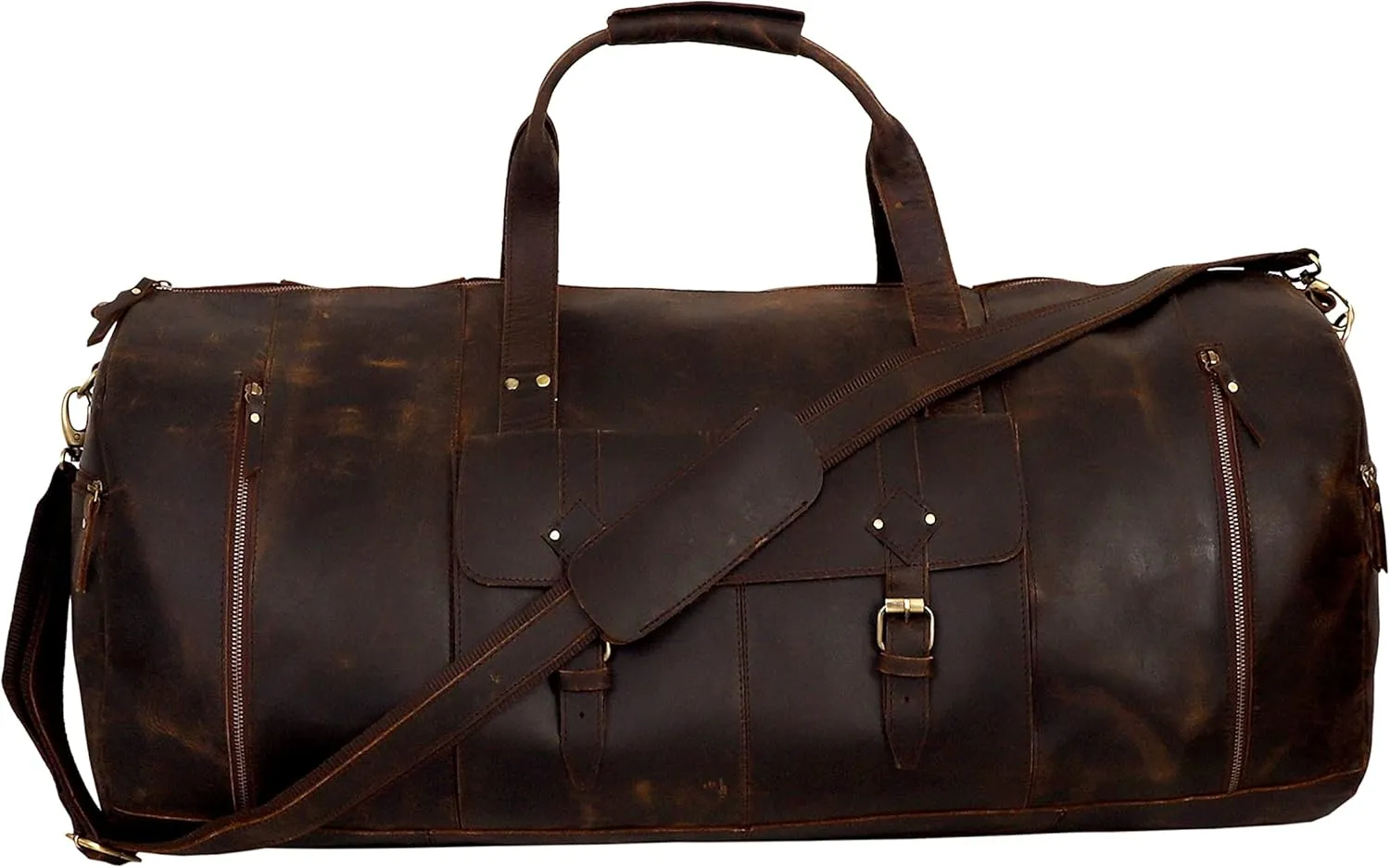 Large Leather Duffel Bag Large Travel Bag Gym Sports Overnight Weekender Bag Carryall Weekender Travel Overnight Gym Sports Carry On Duffel Bag For Men And Women (BROWN)