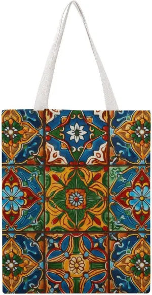 Large Martin Canvas Tote Bag,Mexican Ceramic Tile Double-sided Printing Tote Bag,canvas Shopping Bag,reusable Tote Bag